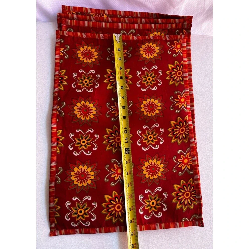 Pier 1 Estrella Placemats Set 4 Red Yellow Floral Reversible Stripe 19x13 Home